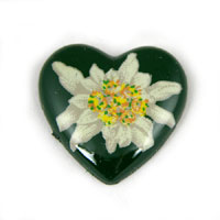 22mm Green Edelweiss Heart Cabochon, Vintage German Mfg, ea