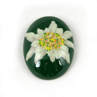 25x18mm Green Edelweiss Oval Cabochon, Vintage German Mfg, ea