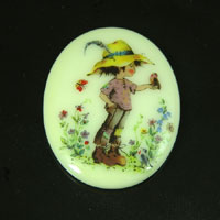 40x30mm Flower Girl-Yellow Straw Hat Oval Cabochon, Vintage Holly Hobbie, each