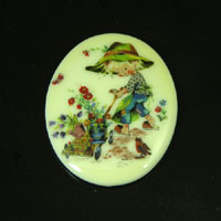 40x30mm Flower Girl-Green Bonnet Oval Cabochon, Vintage Holly Hobbie, ea