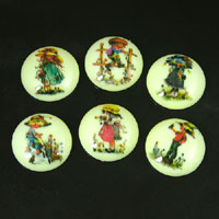 18mm Round Vintage, Flower Girl Cabochon, Vintage Holly Hobbie, set of 6