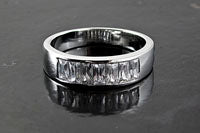 Baguette Cut CZ Stones in a Silver Ring Setting, size 6, ea