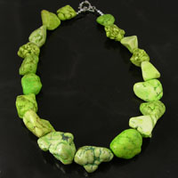 18in Necklace 20x24mm Lime Green Turquoise Nuggets, w/silver toggle clasp ea