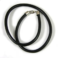 6mm Black Leather Cord, 22in Necklace w/silvertone ends and lobsterclaw catch, ea