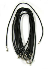 4mm Black Leather Cord, 17in Necklace with 2in chain extender and lobster-claw-silver,pkg/6