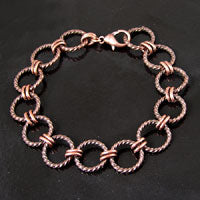 7.5in Antiqued Copper Textured Round Ring Bracelet, w/lobster clasp  ea