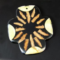2.75x2.30in Cross, Wood-n-Inlay Shell Focal Pendant, ea