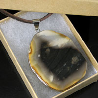 2in Black-n-Tan Sliced Agate Pendant-n-Suede Cord Necklace, each