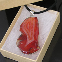 2-3in Red Carnelian Sliced Agate Pendant-n-Suede Cord Necklace, each