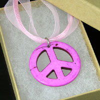 Pink Peace-Sign Pendant-n-Suede Cord Necklace, ea