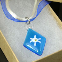 1in Blue Venitian Glass Pendant-n-Silk Cord Necklace, -ea