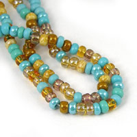 6/0 (4mm) Czech Glass Seed Bead, Turquoise Amber Topaz, 6" strand