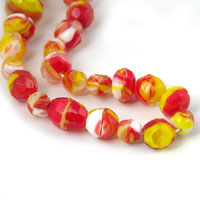 6-10mm Czech Glass, Venitian Red/Yellow Fire Polished Mixed Shapes, strand