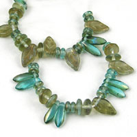 4-10mm Czech Glass, Aqua Celsian Crystal Druk Mixed Shapes, strand