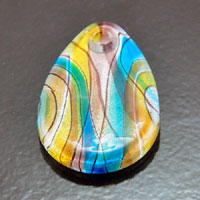 Murano Style Glass Drop Pendant, Multi-color w/Silver Foil, 50x33mm