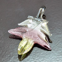Murano Style Foil Glass Pendant, Silver/Amethyst Leaf, 55x48mm, ea
