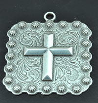 2.25 inch Silvertone Engraved Cross-Berry Concho Pendant, ea