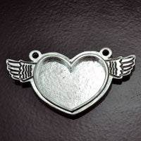 68x36mm(2.7x1.4in) Silver Heart-n-Wings Premium Designer Pendant, ea
