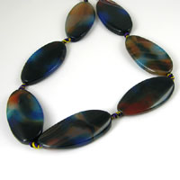 25x47mm Natural Agate-Blue Oval Twist Beads, 16 inch strand
