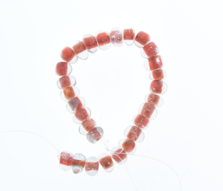 9x6mm Clear w/Red Center Tri-Sided Glass Beads 7in str