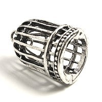 32mm Round Bird Cage Charms 3D, antique silver, pack of 3