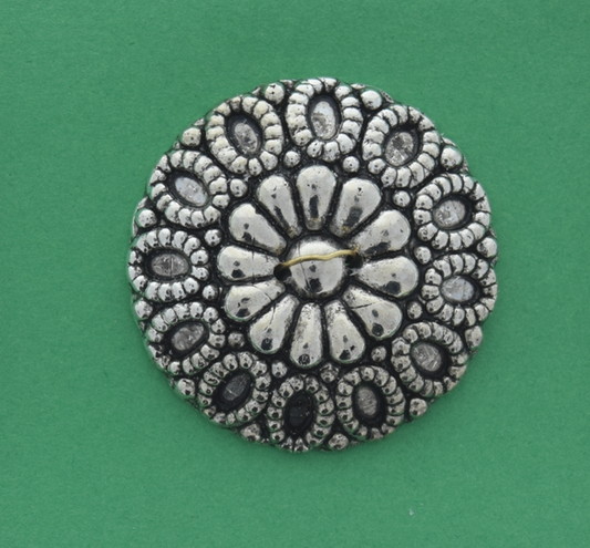 38mm Antique Silver Blooming Flower Round Medallion, each