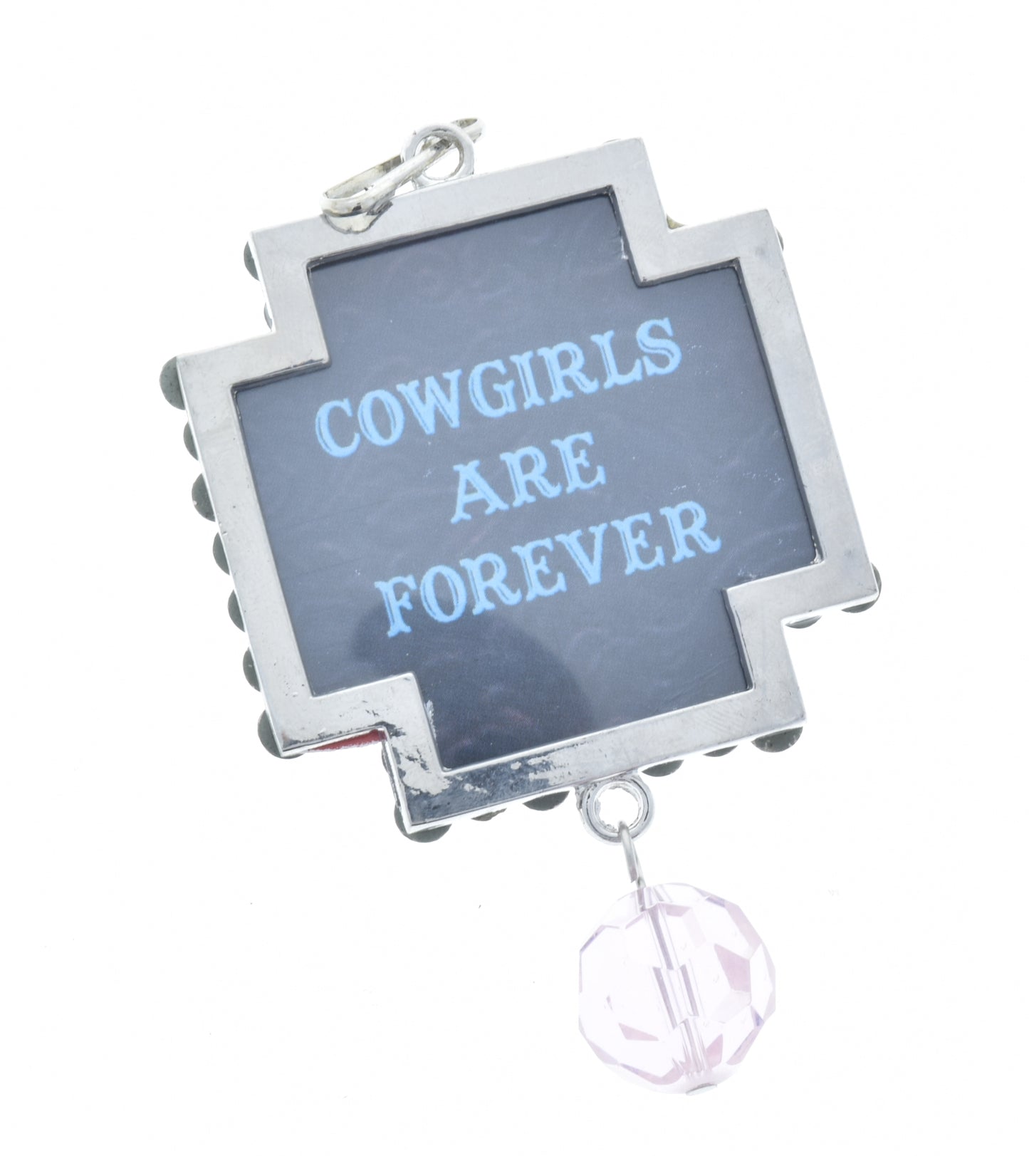 Pink Crystal, Cross Shape Vintage Cowgirl Art Pendant, 3 ea