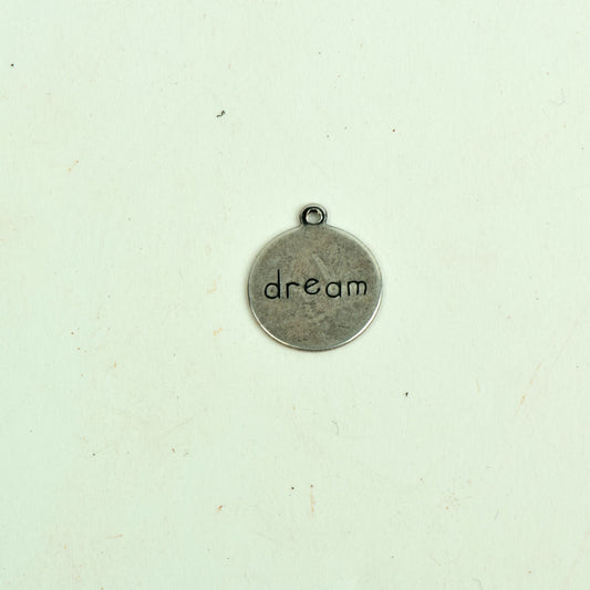 13mm Round Stamped Tag Dream Charm, Classic Silver, Made in USA, pack of 6