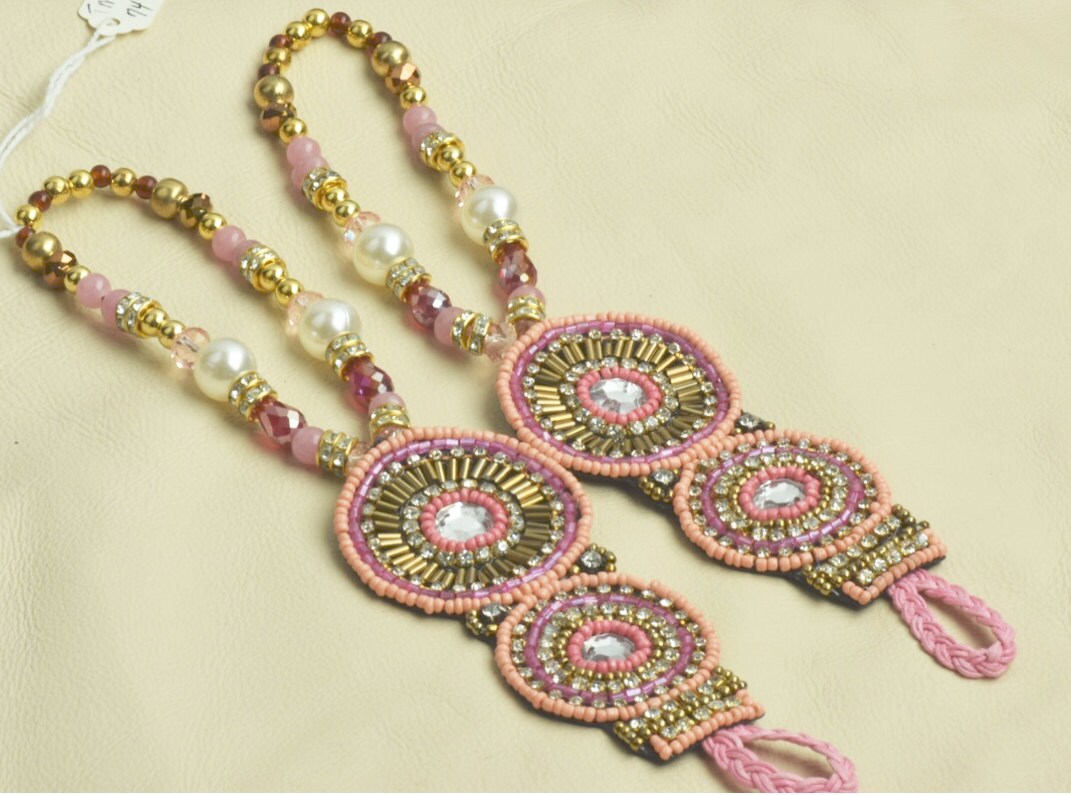 Pink Beaded foot anklet toe bracelet, accessory, One Pair