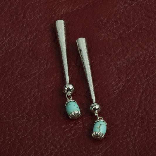 Turquoise Bolo Tips, antique silver, Made in USA of zinc, Set of 2