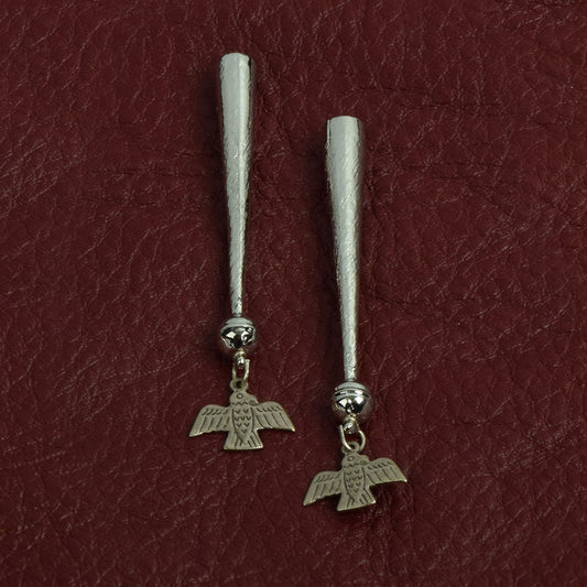Bird Bolo Tips, antique silver, handmade, Made in USA, Pair of 2