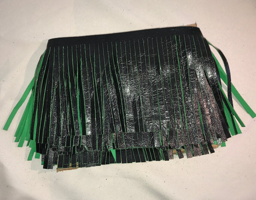 Dark Forrest green Leather Fringe for embellishment of purses, jackets or other accessories, Sold by the Foot (30 cm)