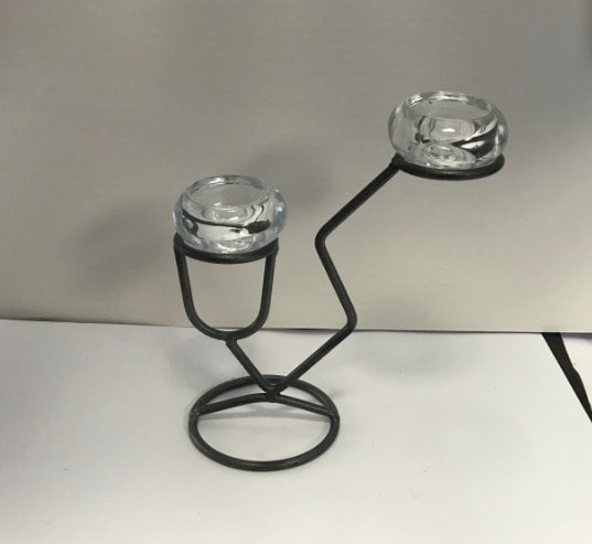 Double Glass and Steel Votive Candle Holder, Christmas or Wedding Centerpiece for 2 candles, free standing, 1 each