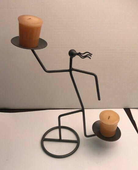 Runner Flame Votive Holder, metal form for 2 candles, free standing, set of 2