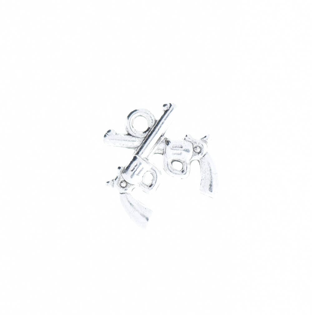 Gun Charm, cross pistol charm, 15mm x 15mm, silver, pack of 6