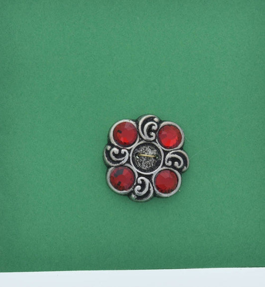 Button, 26x26mm Antique Silver 5 Red Stones Setting, pack of 4