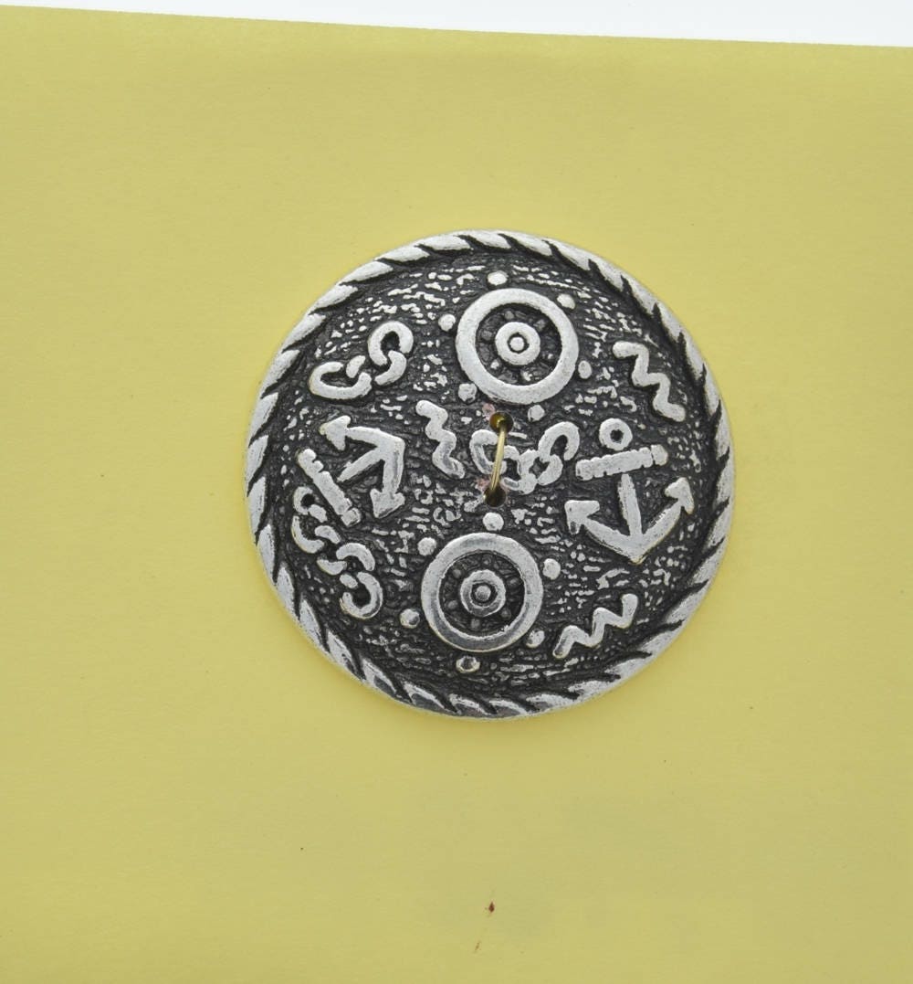 Vintage Button, Navy 2 hole, 38mm, antique silver plated, made in Germany, pack of 4