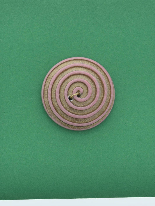 Vintage Spiral Button, 2 hole, 26mm, pink with gold, made in Germany, pack of 4