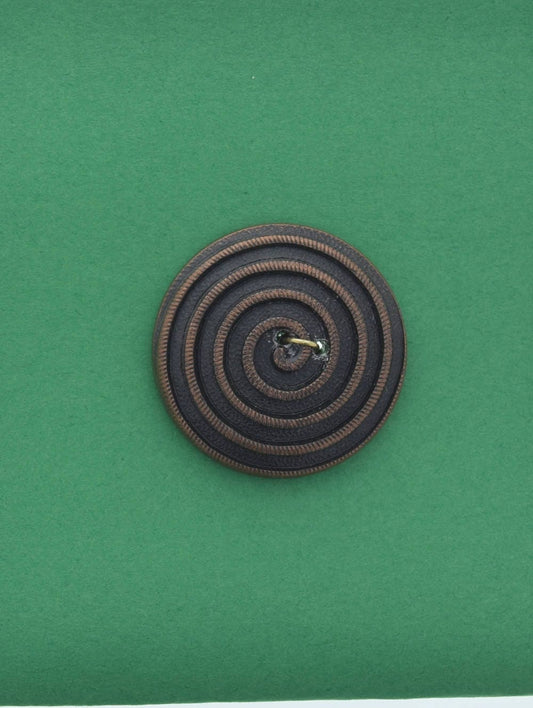 Vintage Spiral Button, 2 hole,  26mm, black with gold, made in Germany, Pack of 4