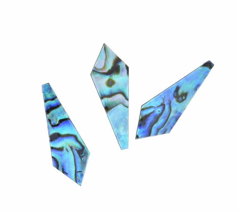 Paua Shell Bead, 27x10, Tie Shape Drop, Blue, turquoise, black, pack of 3