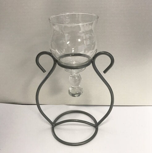 Glass and Black Steel Votive Candle Holder, Christmas or Wedding Centerpiece for 1 candle, free standing, 1 each