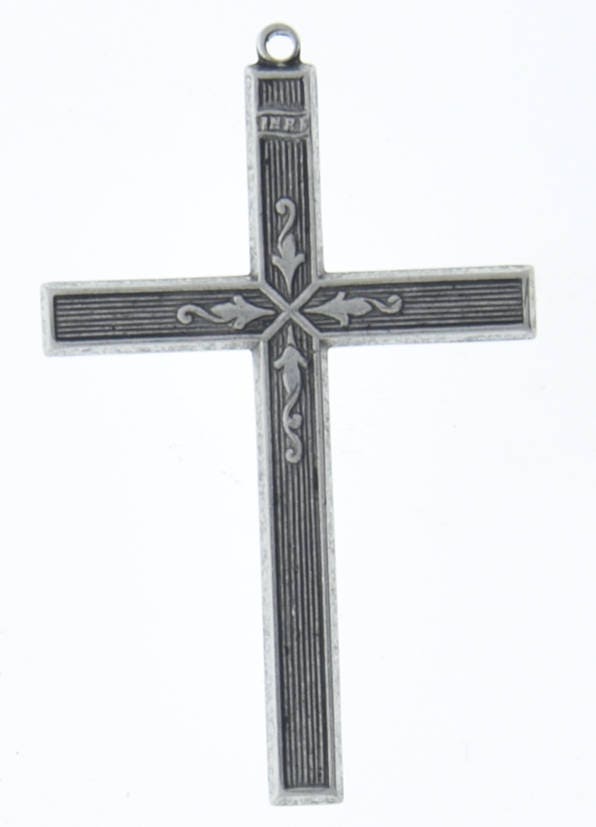 52mm Vintage Cross Charm Pendant, classic silver, made in USA, each