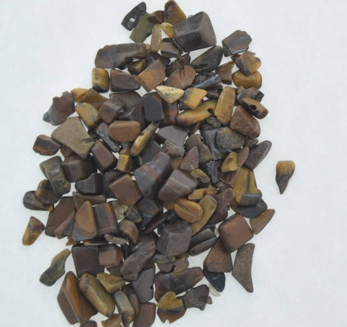 Red Tiger Eye Natural Stone Chips for Mosaics, no hole, assorted sized chips, 1/2 Ounce