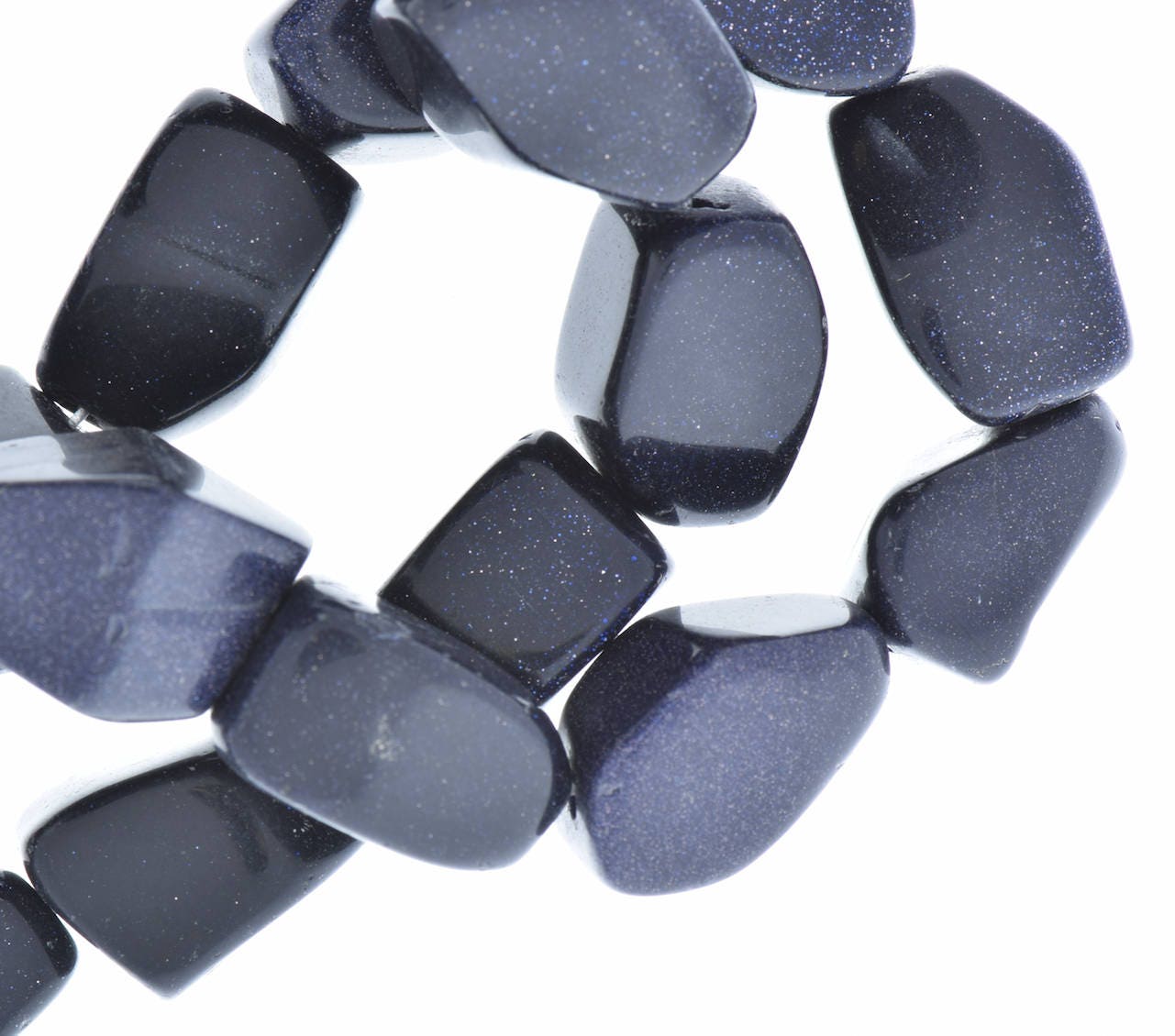 Blue Goldstone Chip Semi precious beads, 13mm x 23mm, 36 inch Strand