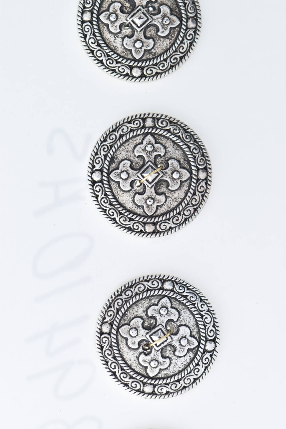 French Cross Button, set of 4, 2 hole, Plated, Antique silver finish, pack of 4