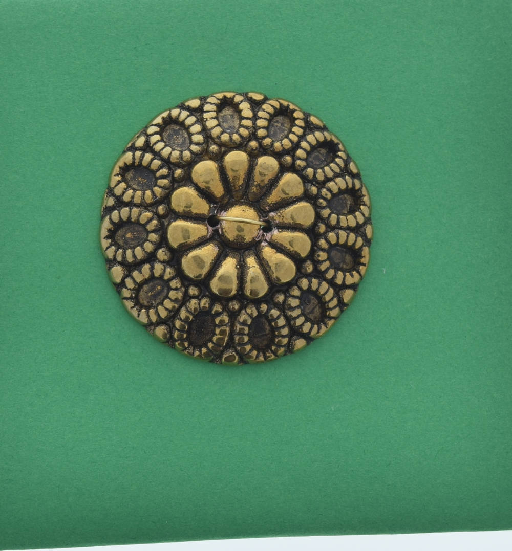 Vintage Button, 2 hole, 37mm, antique gold plated, made in Germany, pack of 4