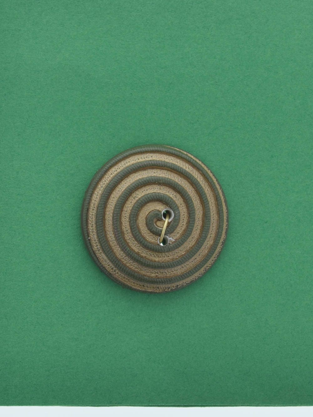 Vintage Spiral Button, 2 hole, 26mm, green with gold, made in Germany, pack of 4
