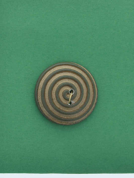Vintage Spiral Button, 2 hole,  26mm, green with  gold, made in Germany, pack of 4