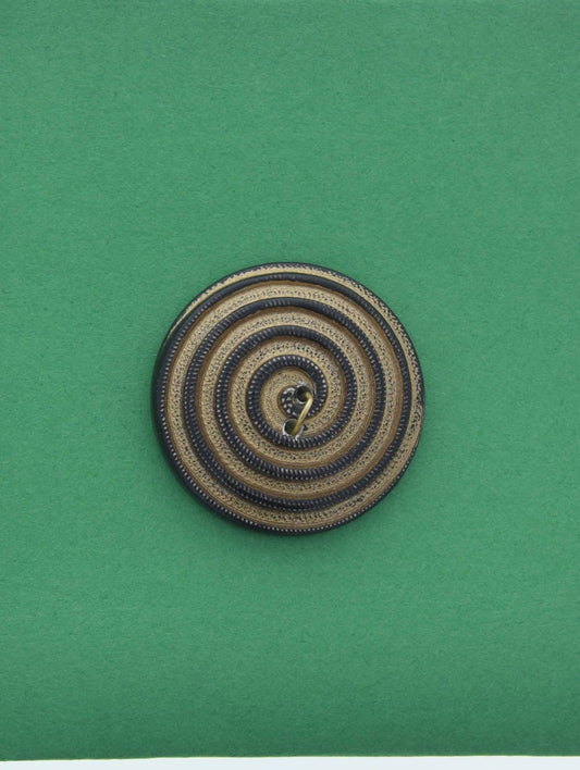 Vintage Spiral Button, 2 hole, 26mm, brown with  gold, made in Germany, pack of 4