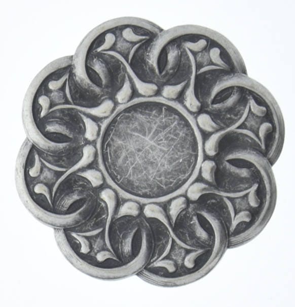 45mm Vintage Art Deco Flower Bezel Stamping, for brooch or pendant, with 15mm bezel, Made in USA, Antique Silver, pack of 2